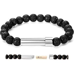 Natural Lava Stone Wish Bracelet Stainless Steel Capsule for Women Gift